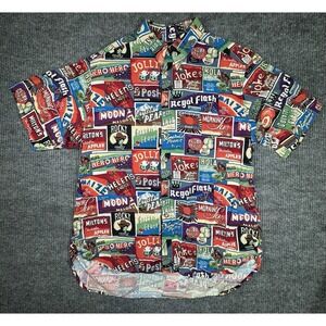 Spot Button Up Shirt Men XL Multicolor Vintage Fruit Crate Label Print